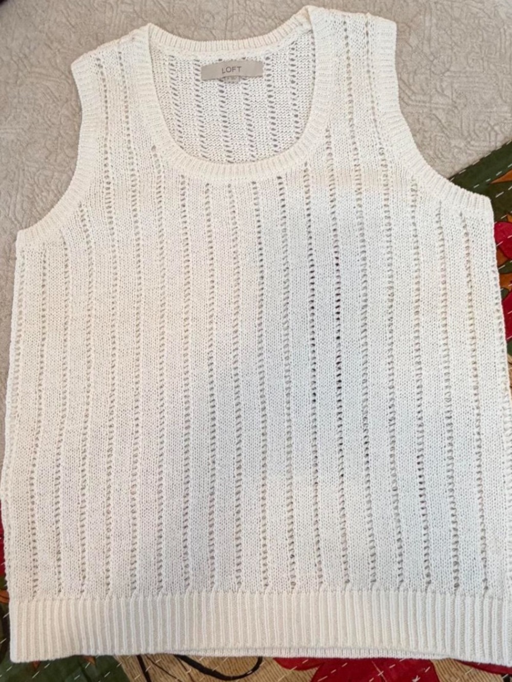 LOFT Cream Open-Knit Scoop Neck Sleeveless Sweater Tank